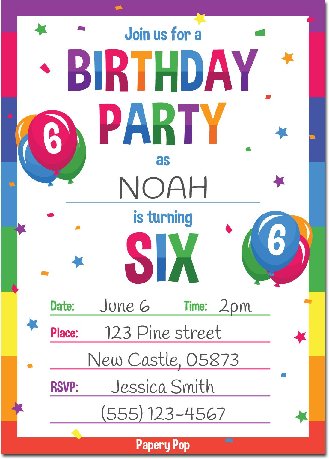 6 Year Old Birthday Party
 6 Year Old Birthday Party Invitations with Envelopes 15