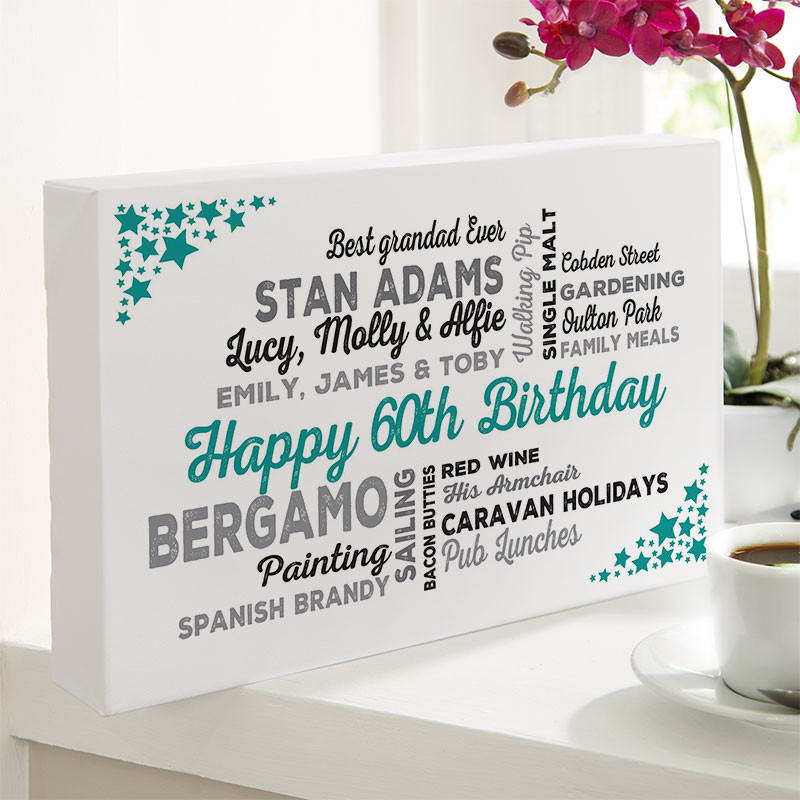 60Th Birthday Gift Ideas For Him
 60th Birthday Gift of Personalised Typographic Art