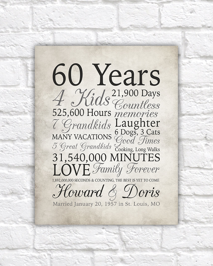 60Th Wedding Anniversary Gift Ideas For Grandparents
 60th Anniversary Gift 60 Years Married or Any Year Gift for