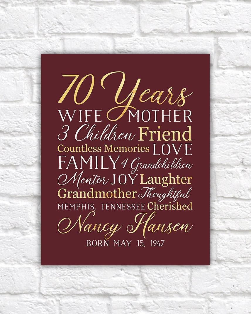 70 Birthday Gift Ideas
 70th Birthday Gift for Mom Grandma 70 Year OId Born 1947