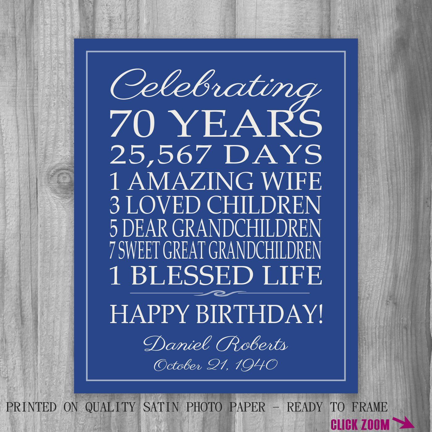 70Th Birthday Gift Ideas For Grandpa
 70th BIRTHDAY GIFT Birthday Sign Canvas Personalized Gift