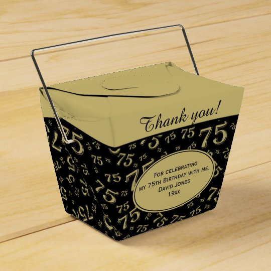 75th Birthday Party Favors
 75th Birthday Party Gold Black Number pattern Favor Box