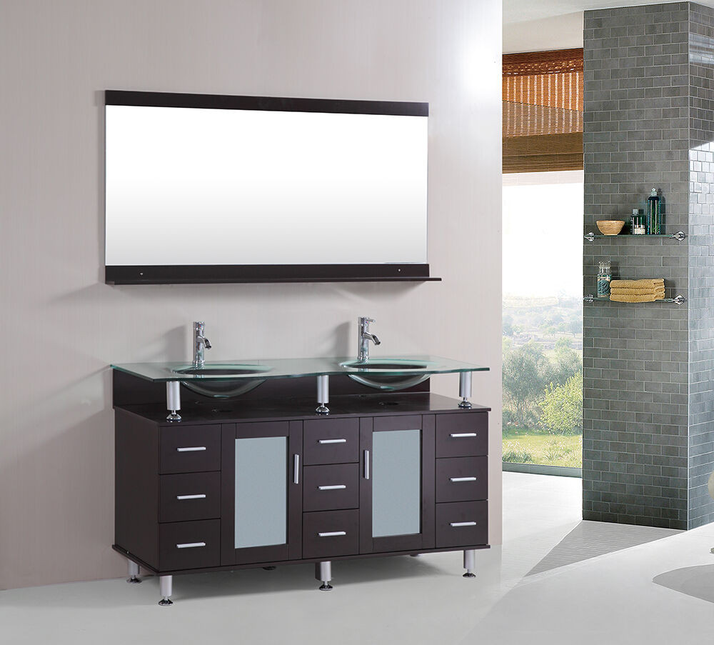 76 Inch Bathroom Vanity
 72 inch Double tempered glass Sink Bathroom Vanity cabinet