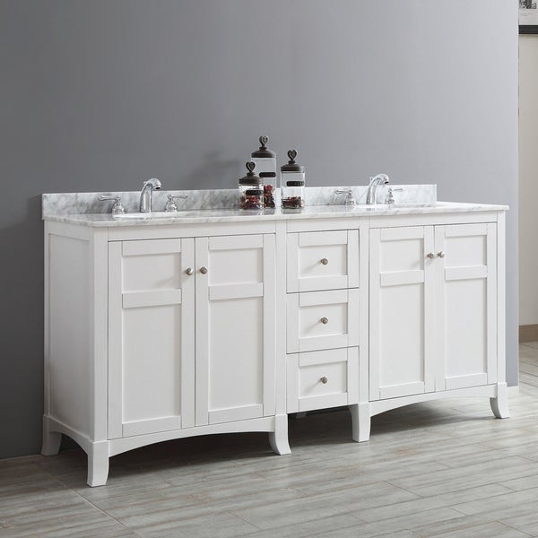 76 Inch Bathroom Vanity
 Arezzo 72 Inch Double Vanity in White with Carrara White