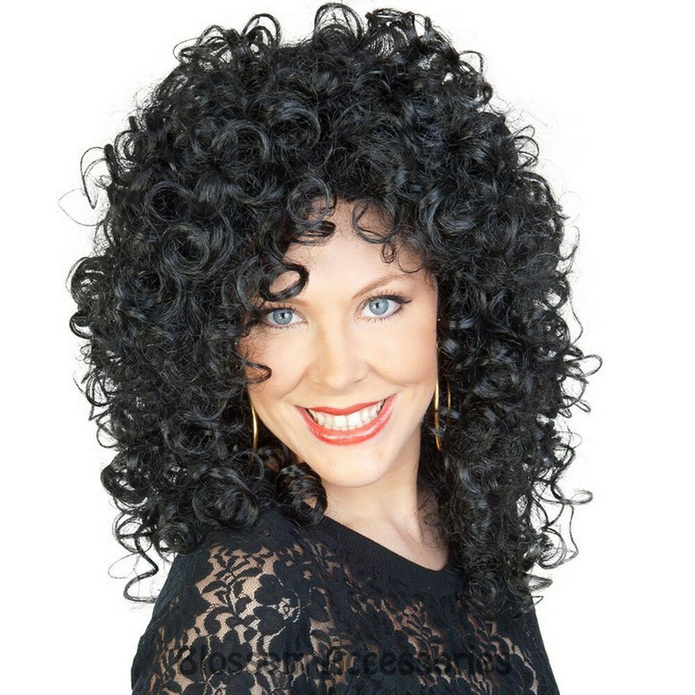 80S Black Hairstyles
 Cher Wig 80s Music Star Black Curly Perm Womens La s