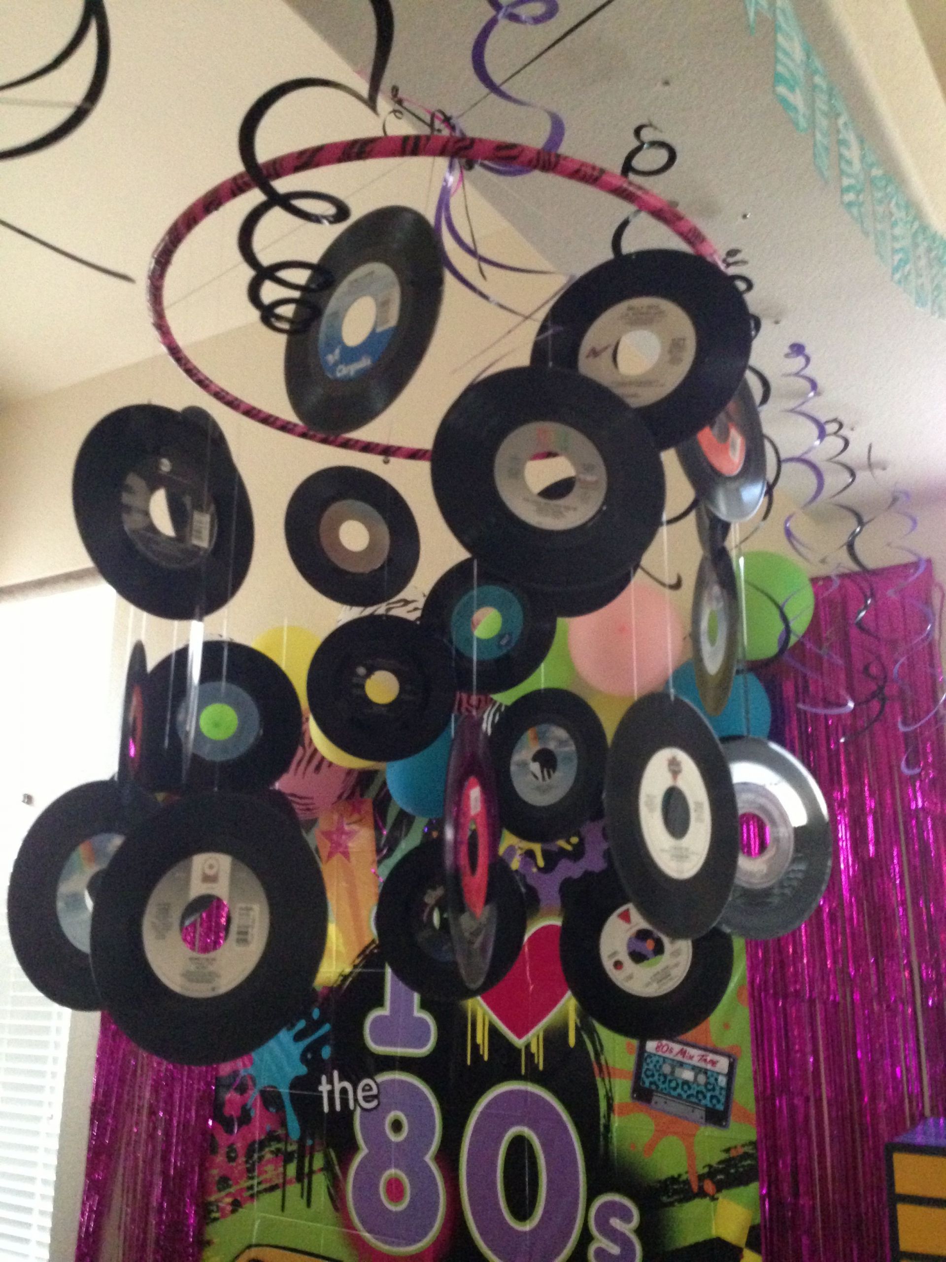 80S Party Decorations DIY
 My 80 s party decorations 45 rpm record chandelier