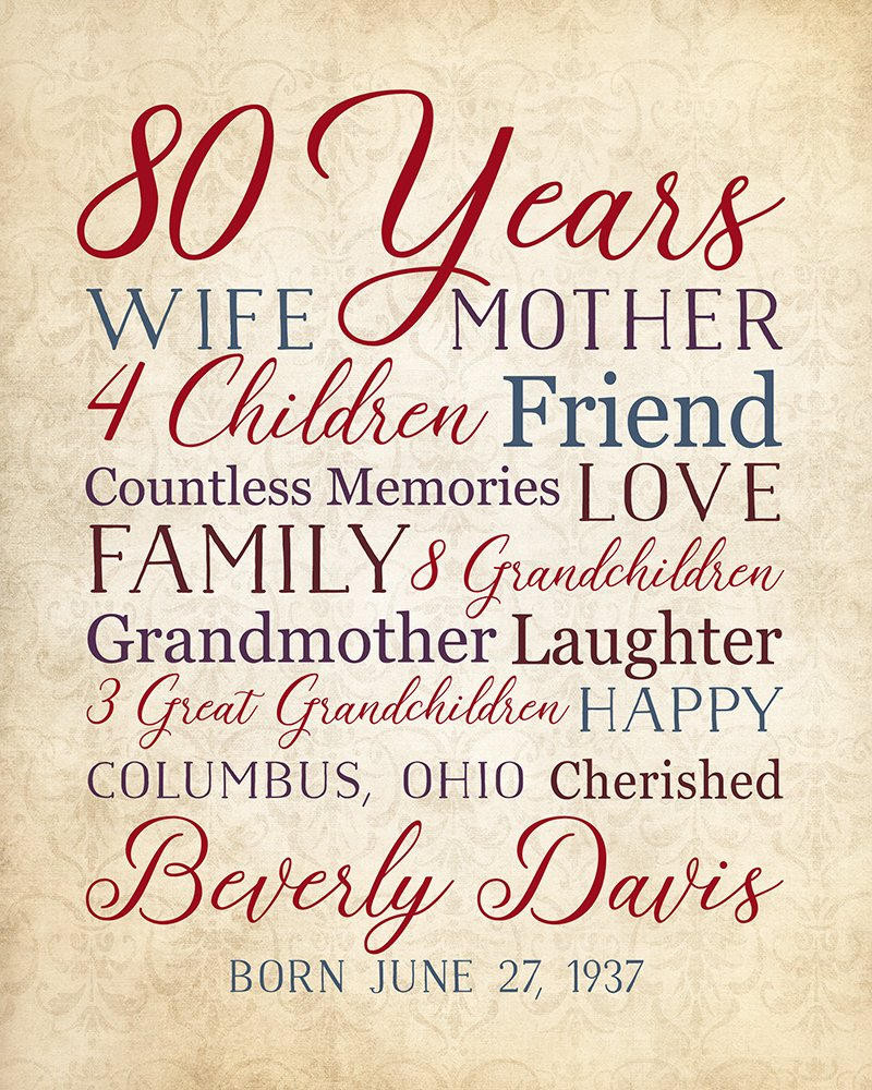 80Th Birthday Gift Ideas For Grandma
 80th Birthday 80 Years Old Birthday Gift for Mother