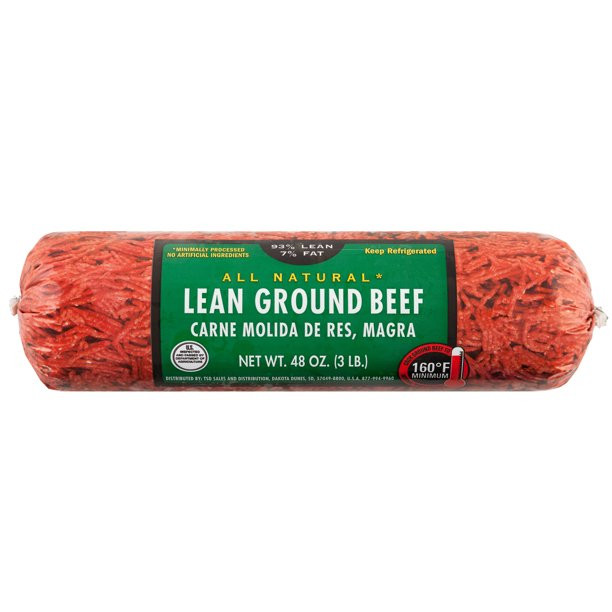 93 7 Ground Beef
 All Natural Lean Fat Lean Ground Beef Roll 3 lb