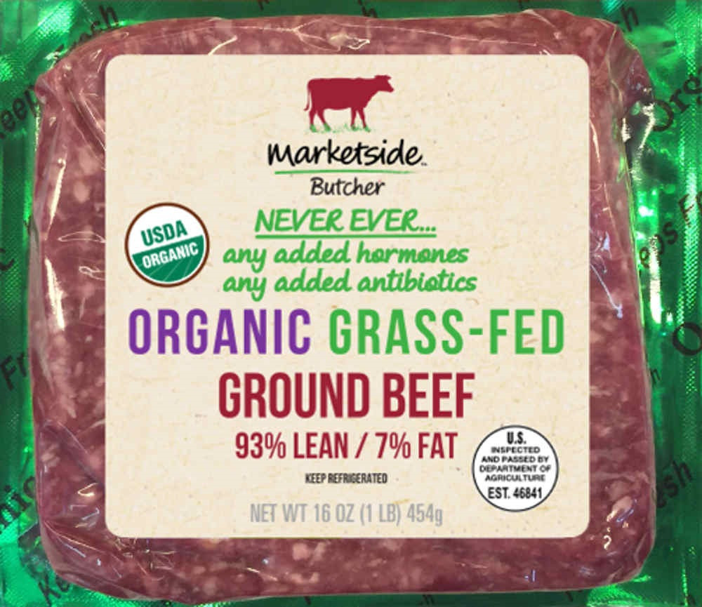 93 7 Ground Beef
 Marketside Butcher Organic Grass Fed Lean Fat