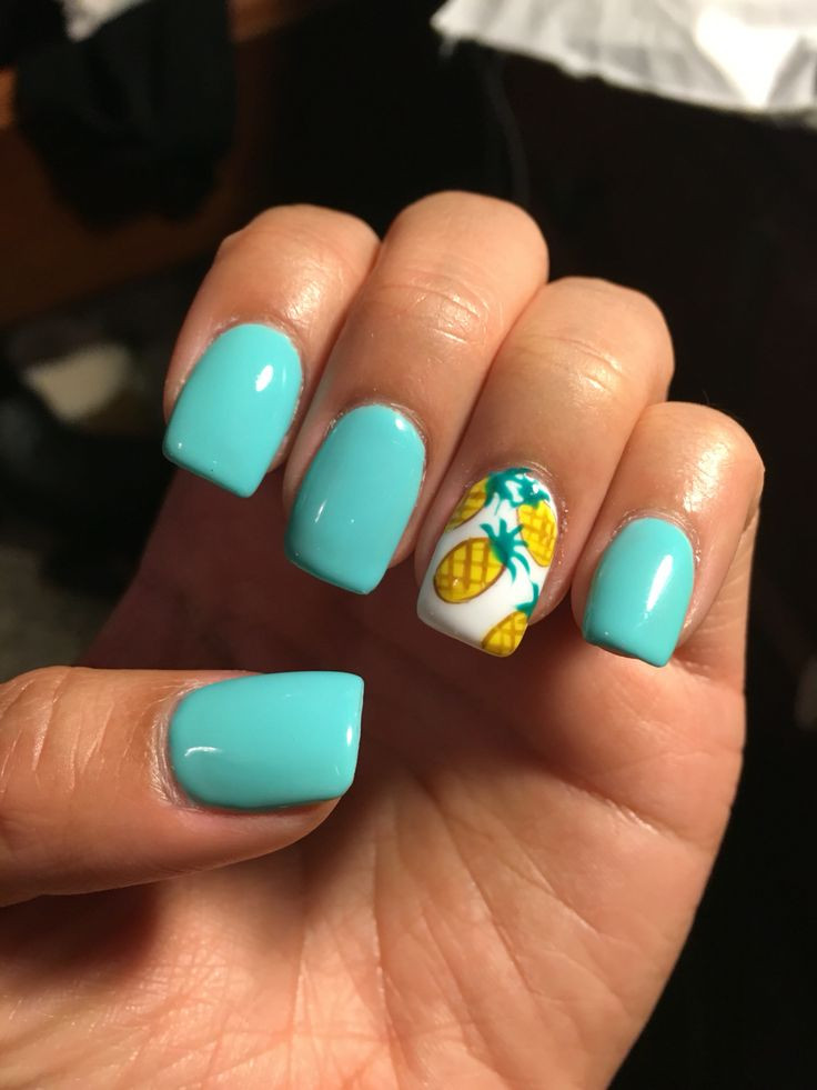 Acrylic Nail Colors For Summer
 Summer nails Teal acrylics with pineapples