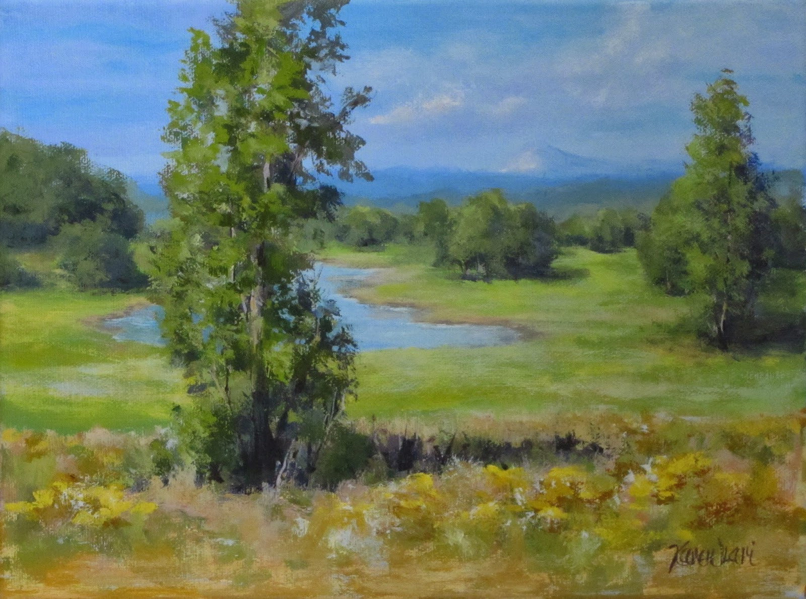 Acrylic Paint Landscape
 Karen Ilari Painting "Summer Pond" An Acrylic Landscape