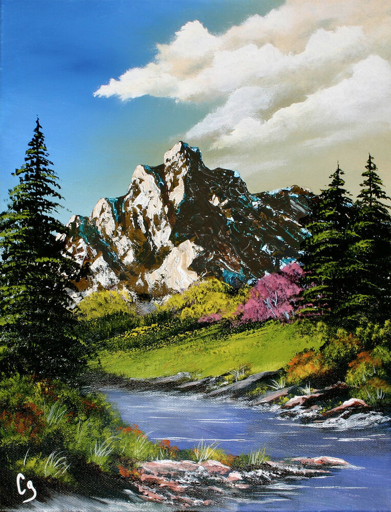 Acrylic Paint Landscape
 VIBRANT MOUNTAIN & STREAM ACRYLIC 12x16" LANDSCAPE