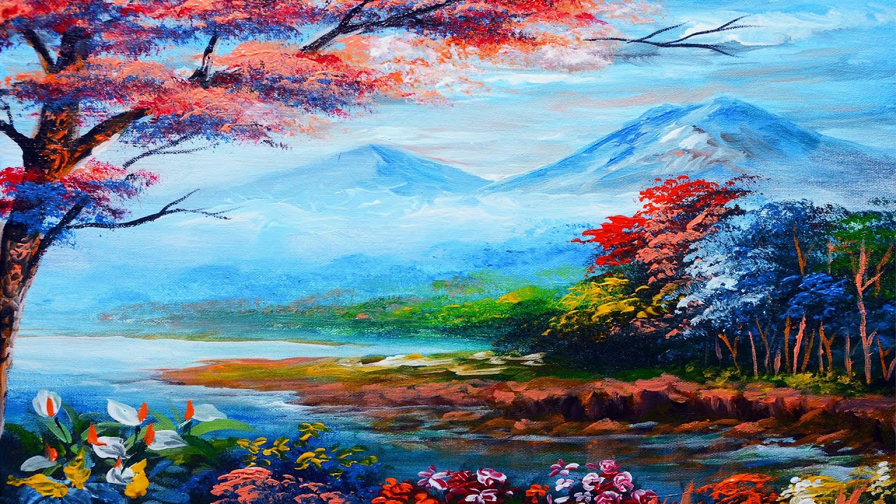 Acrylic Paint Landscape
 Basic acrylic landscape painting lesson River with