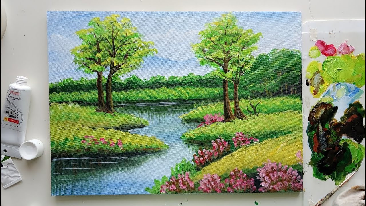 Acrylic Paint Landscape
 Trees in a Beautiful Landscape