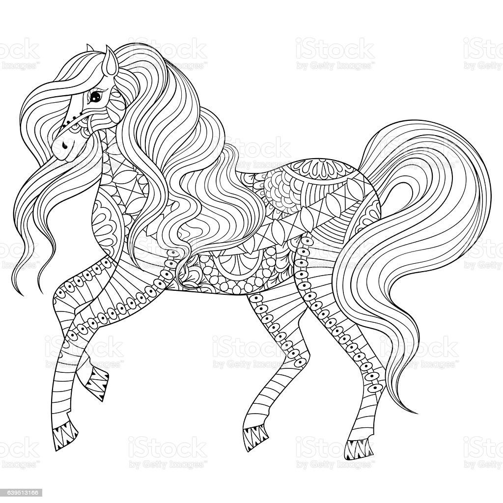Adult Coloring Book Horse
 Hand Drawn Horse For Adult Coloring Page Art Therapy Stock