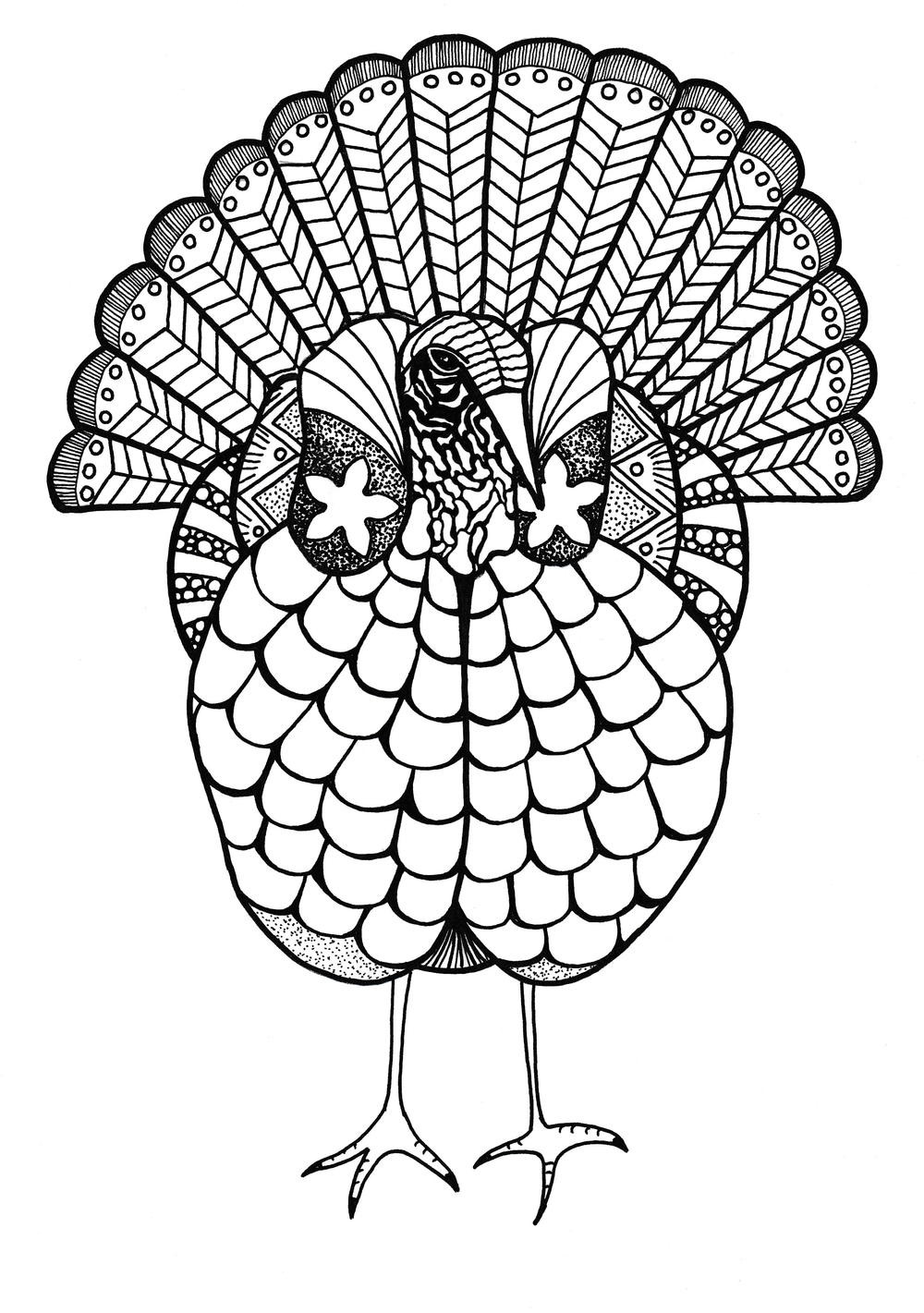 Adult Coloring Book Images
 Colorful Turkey Adult Coloring Page
