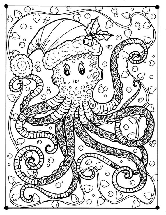 Adult Holiday Coloring Pages
 Octopus Christmas Coloring page Adult color Holidays beach