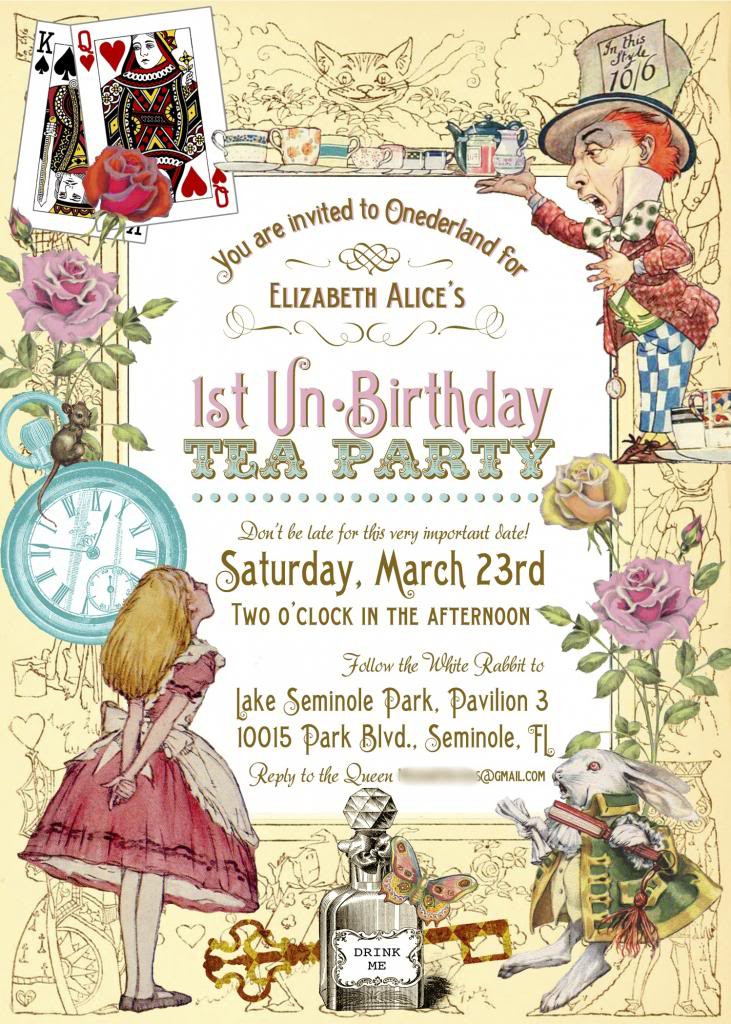 Alice In Wonderland Birthday Invitations
 Free Printable Alice in Wonderland Birthday Invitations