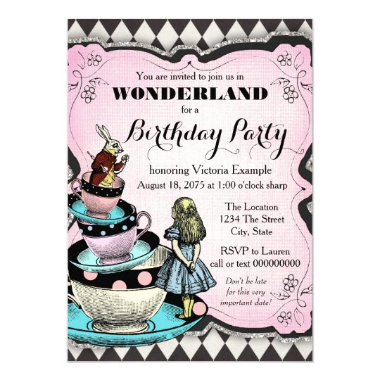Alice In Wonderland Birthday Invitations
 Vintage Alice in Wonderland Birthday Party Invitation