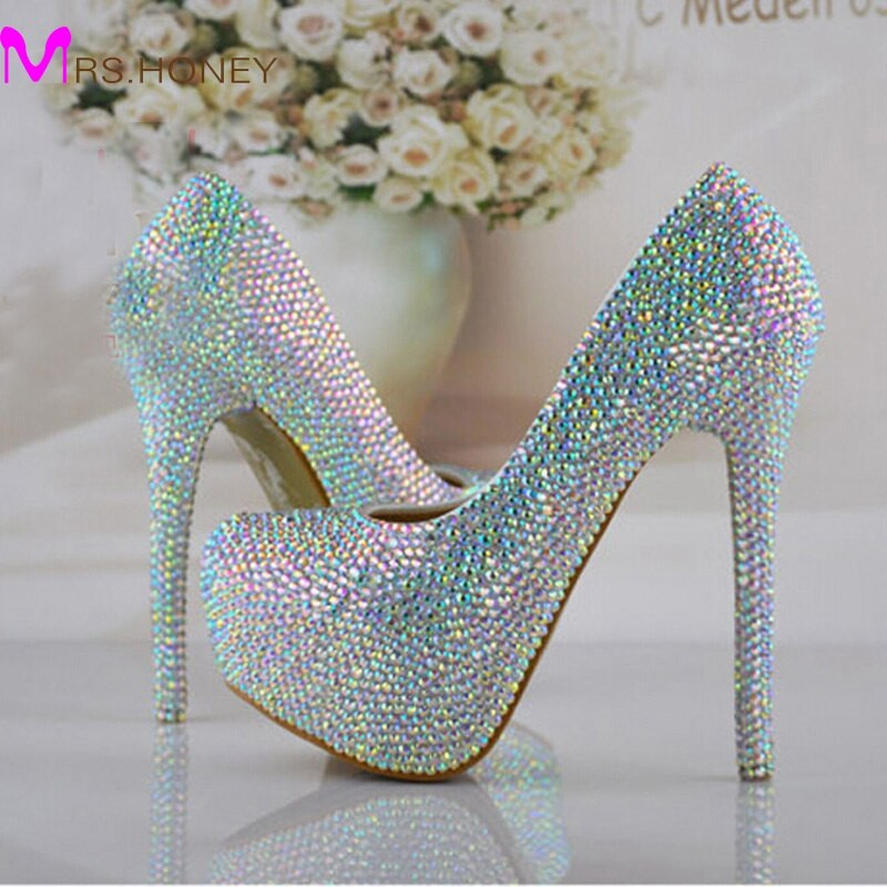 Amazing Wedding Shoes
 Size 34 43 Wedding Bridal Shoes AB Crystal Bling Bling