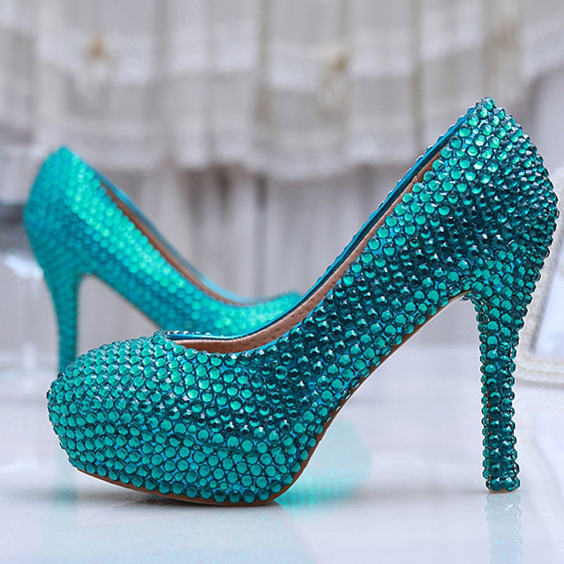 Amazing Wedding Shoes
 High Heel Blue Crystal Prom Shoes New Customized Amazing