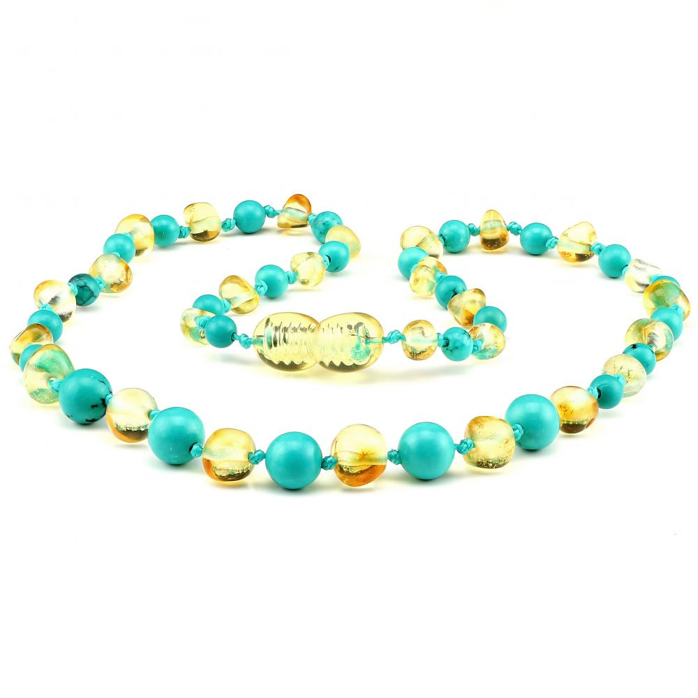 Amber Necklaces For Babies
 Amber NECKLACE baby Lemon & Turquoise 32cm