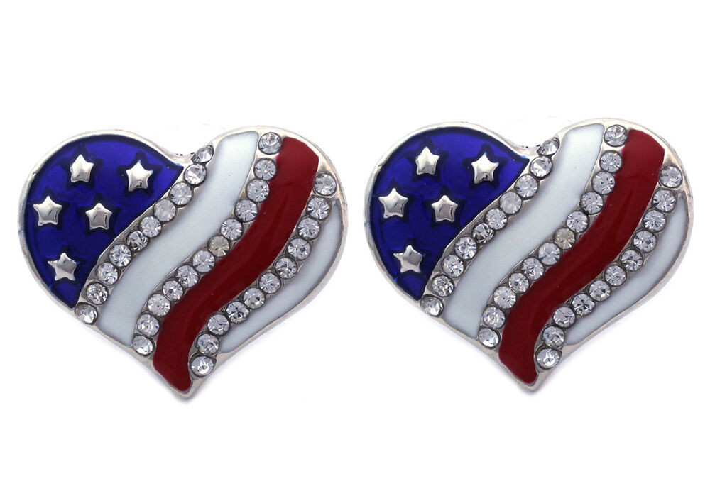 American Flag Earrings
 USA US American Flag Patriotic Heart Star Post Stud