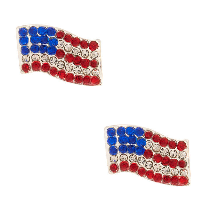 American Flag Earrings
 Silver American Flag Crystal Stud Earrings