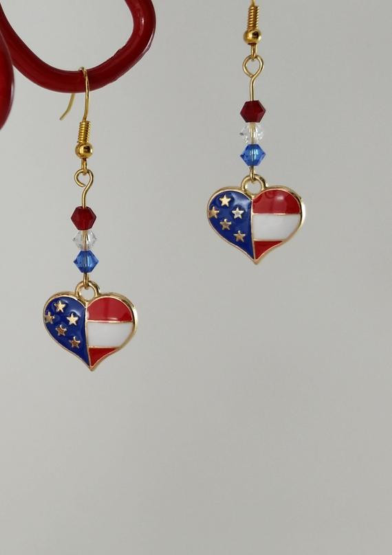 American Flag Earrings
 American Flag Heart Charm Earrings Gold Earrings Patriotic