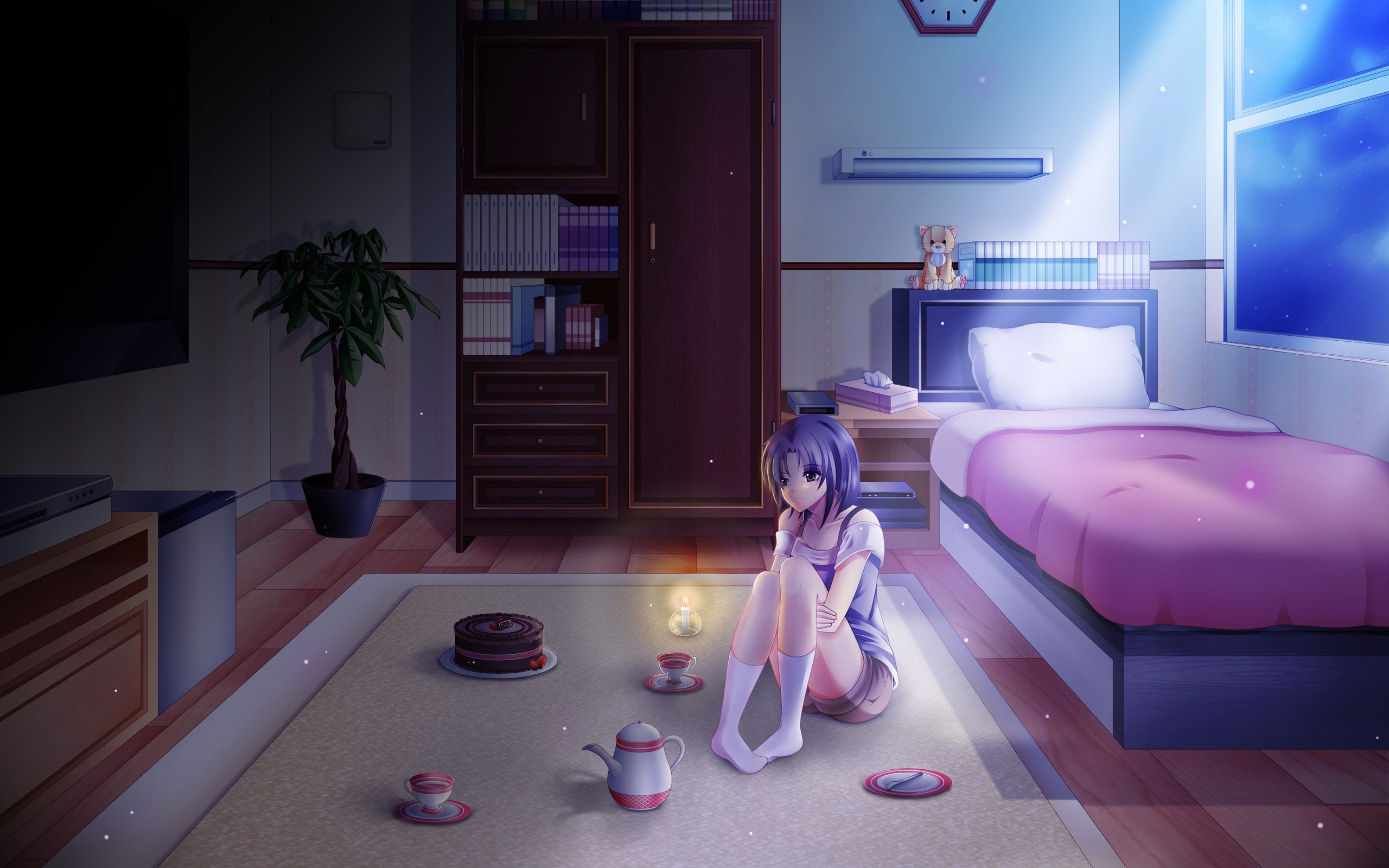 Anime Bedroom Wallpaper
 Wallpaper Lonely night anime girl at bedroom moonlight