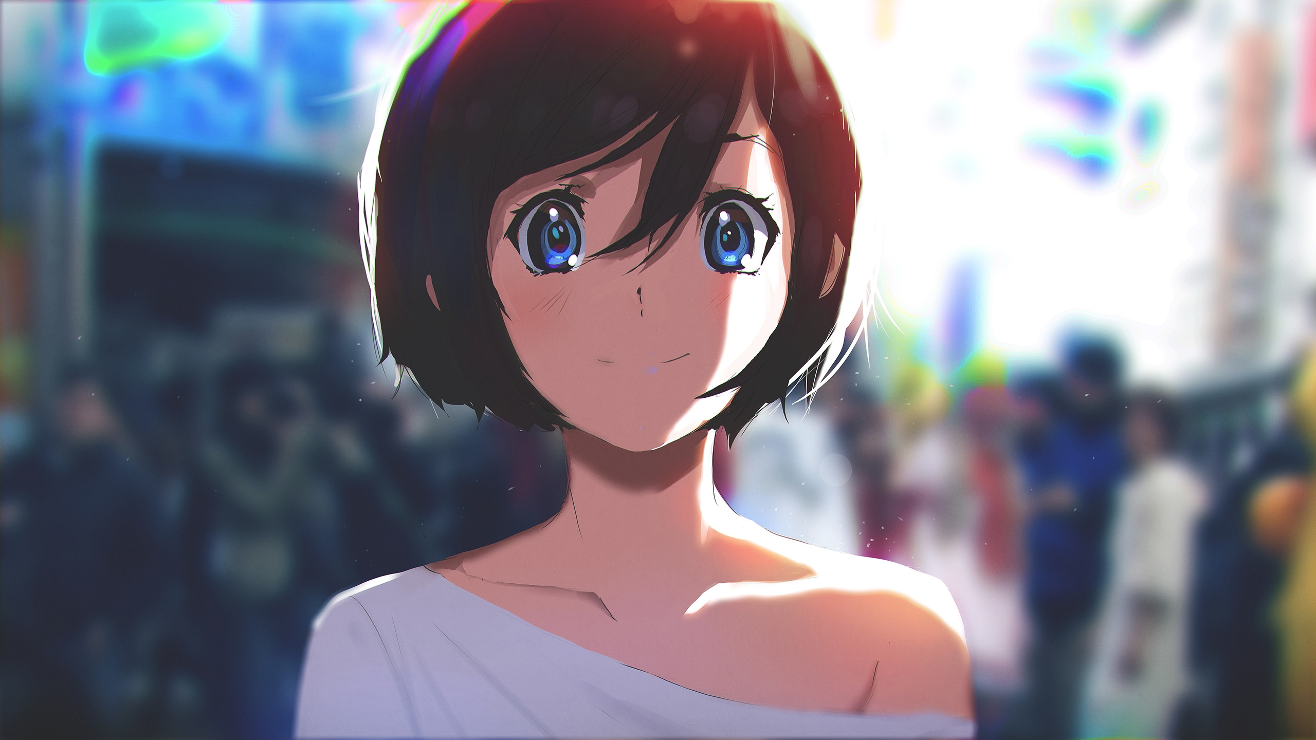 Anime Short Hairstyles
 Download 2560x1440 Anime Girl Sunlight Smiling Short