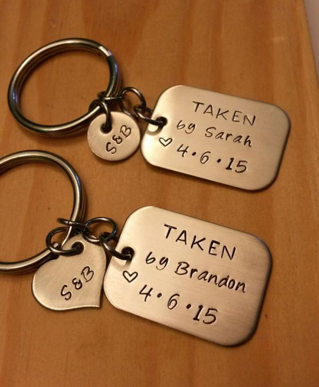 Anniversary Gift Ideas For Couples
 Hand Stamped Keychain Personalized Keychain Couples