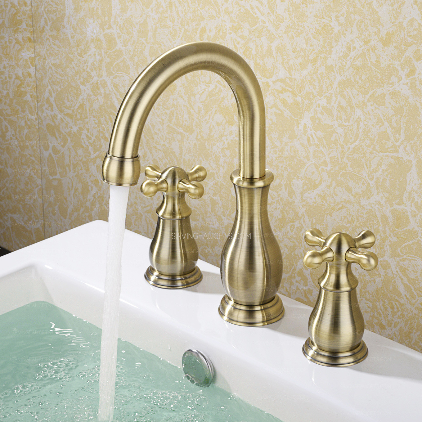 Antique Brass Finish Bathroom Faucets
 Antique Brass Finish Widespread Installation Rotatable