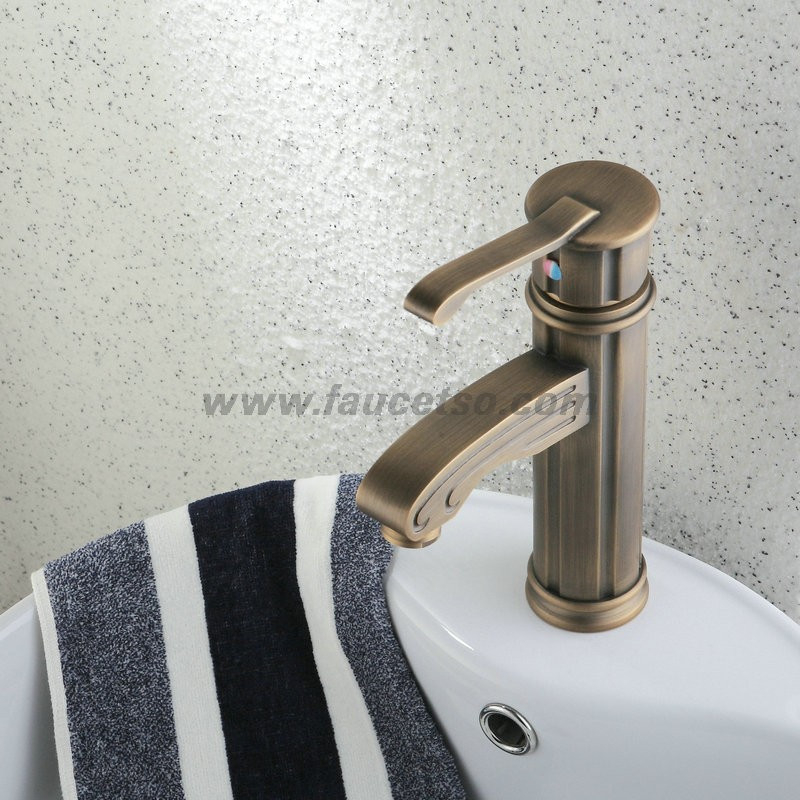 Antique Brass Finish Bathroom Faucets
 Single Handle Centerset Antique Brass Finish Wood like