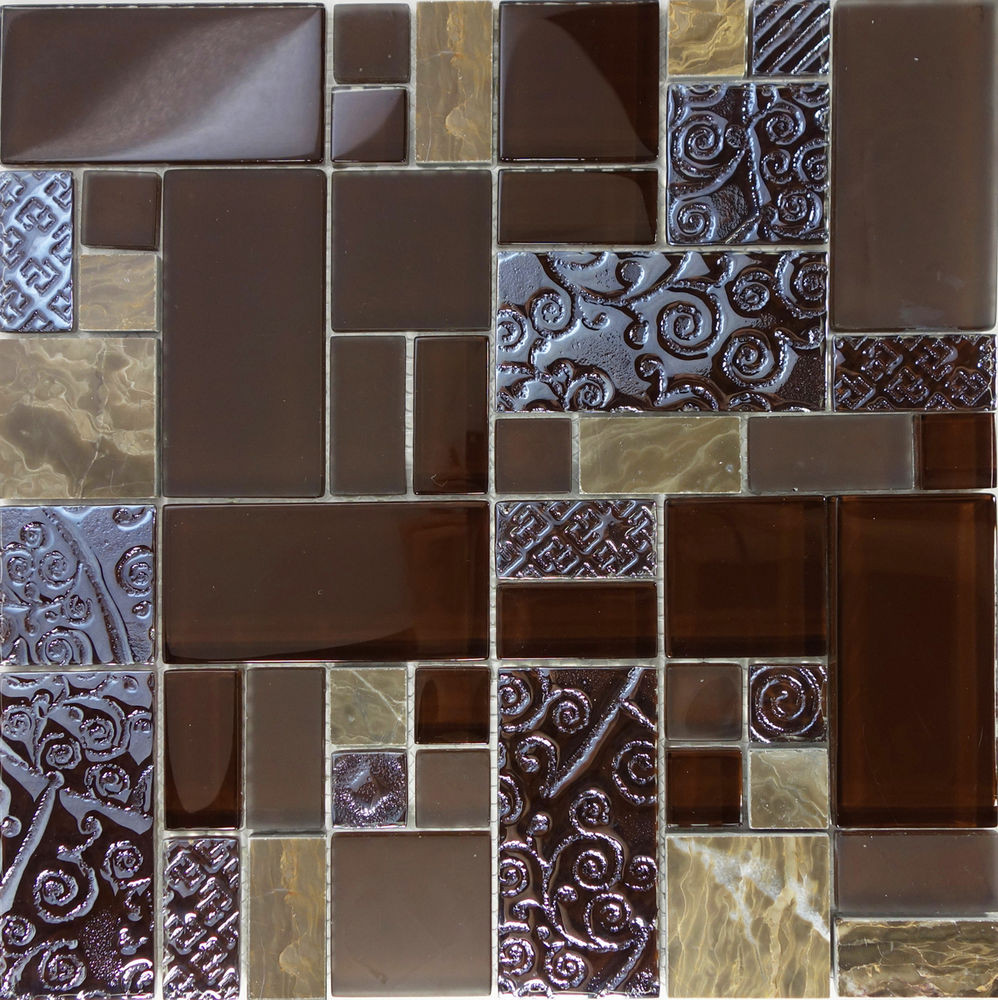 Art Deco Kitchen Tile
 SAMPLE Brown Art Deco Pattern Glass Marble Mosaic Tile