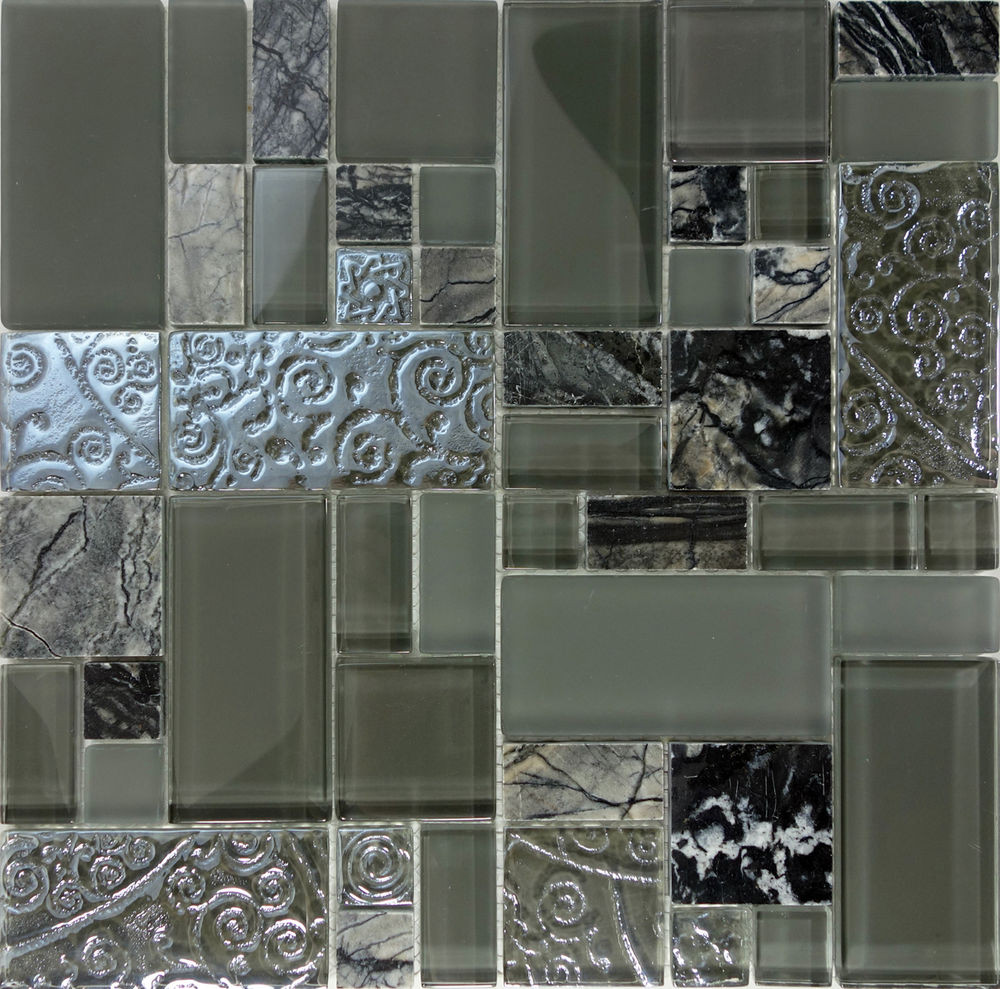 Art Deco Kitchen Tile
 10SF Gray Green Art Deco Glass Marble Pattern Mosaic Tile
