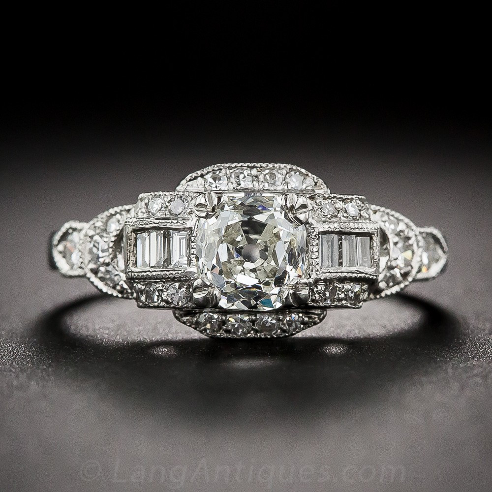 Art Deco Wedding Ring
 92 Carat Platinum and Diamond Late Art Deco Engagement Ring
