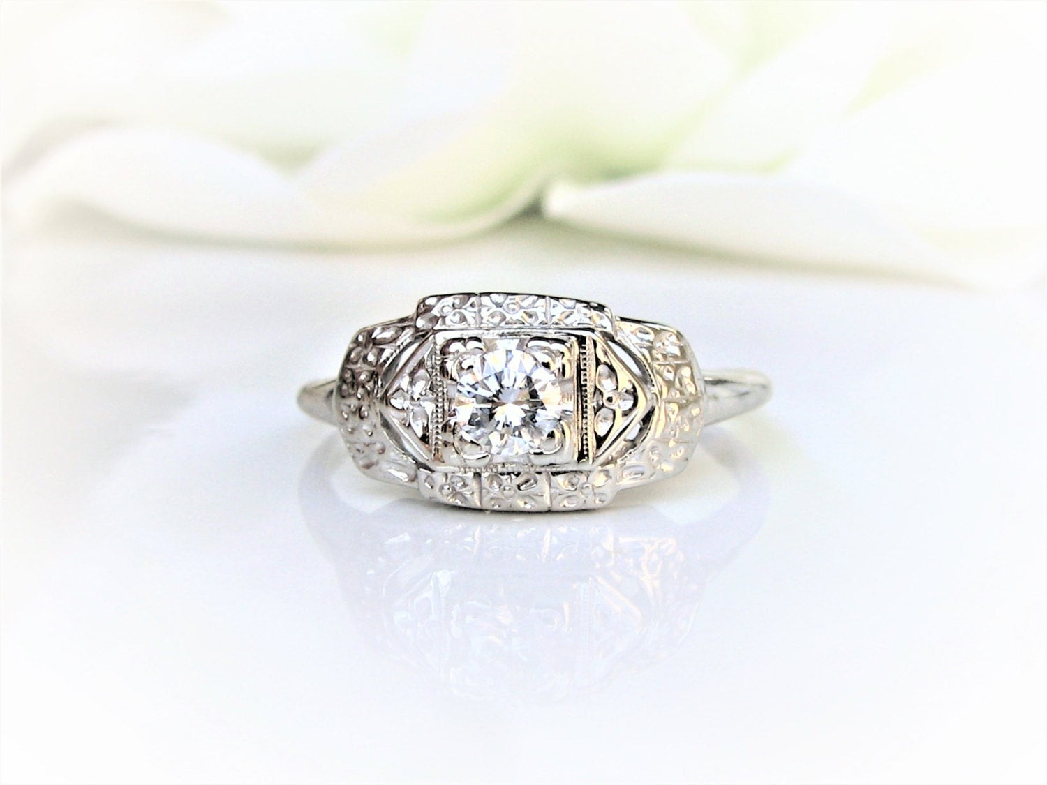 Art Deco Wedding Ring
 Art Deco Engagement Ring 0 25ct Diamond Wedding Ring 14K White