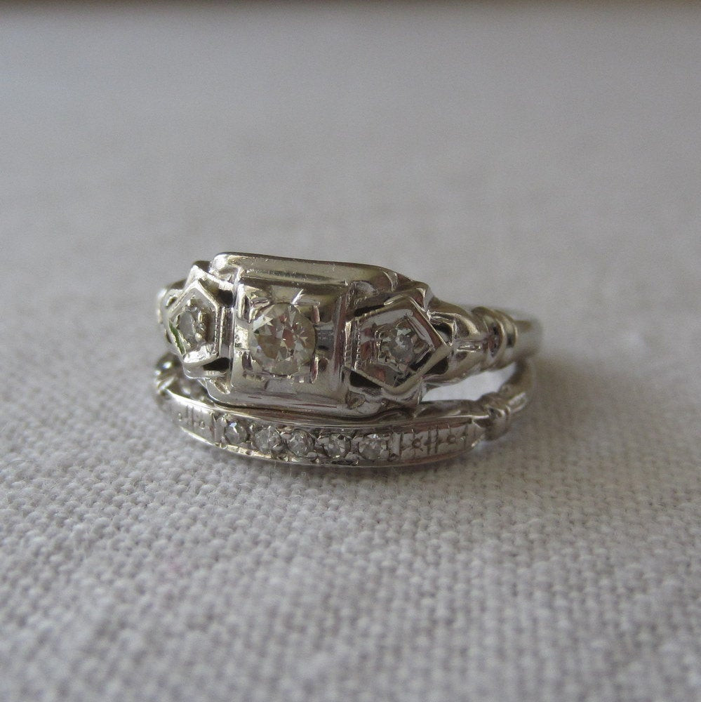 Art Deco Wedding Ring
 Art Deco Wedding Set Engagement Ring Wedding Band Diamonds