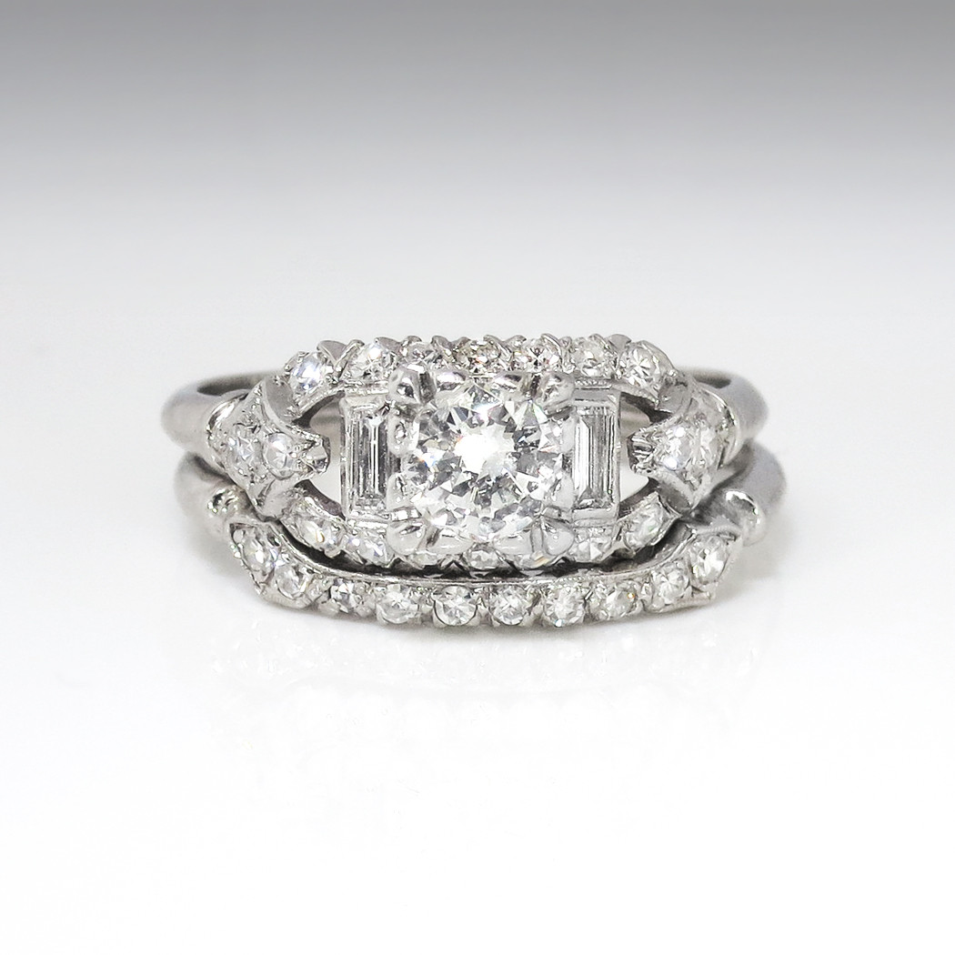 Art Deco Wedding Ring
 Vintage Art Deco 1930 s 81ct t w Rare Engagement Wedding