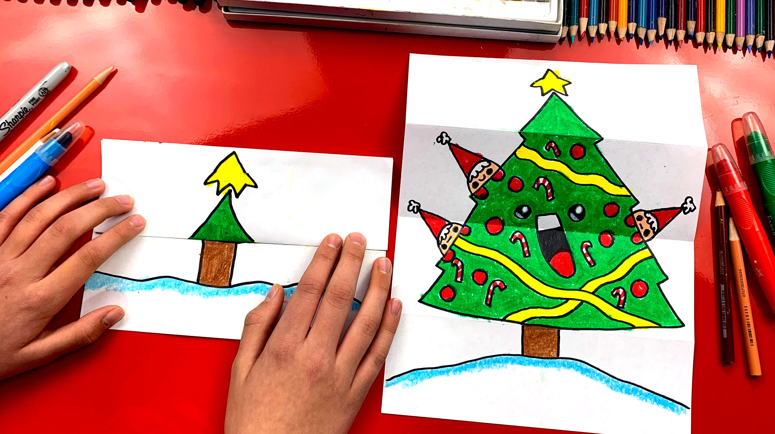 Art Things For Kids
 How To Draw A Christmas Tree Folding Surprise Art For
