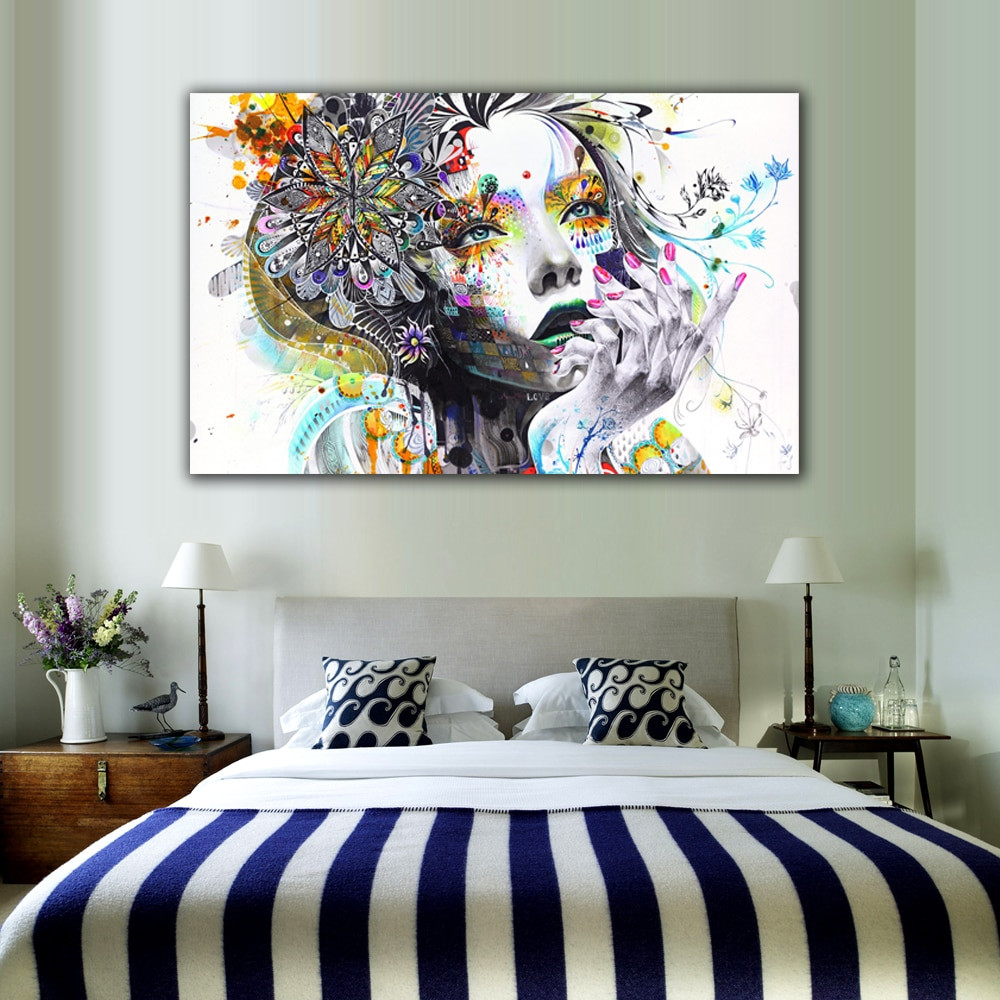 Arts For Bedroom Walls
 1 Piece Modern Wall Art Girl With Flowers Unframed Canvas