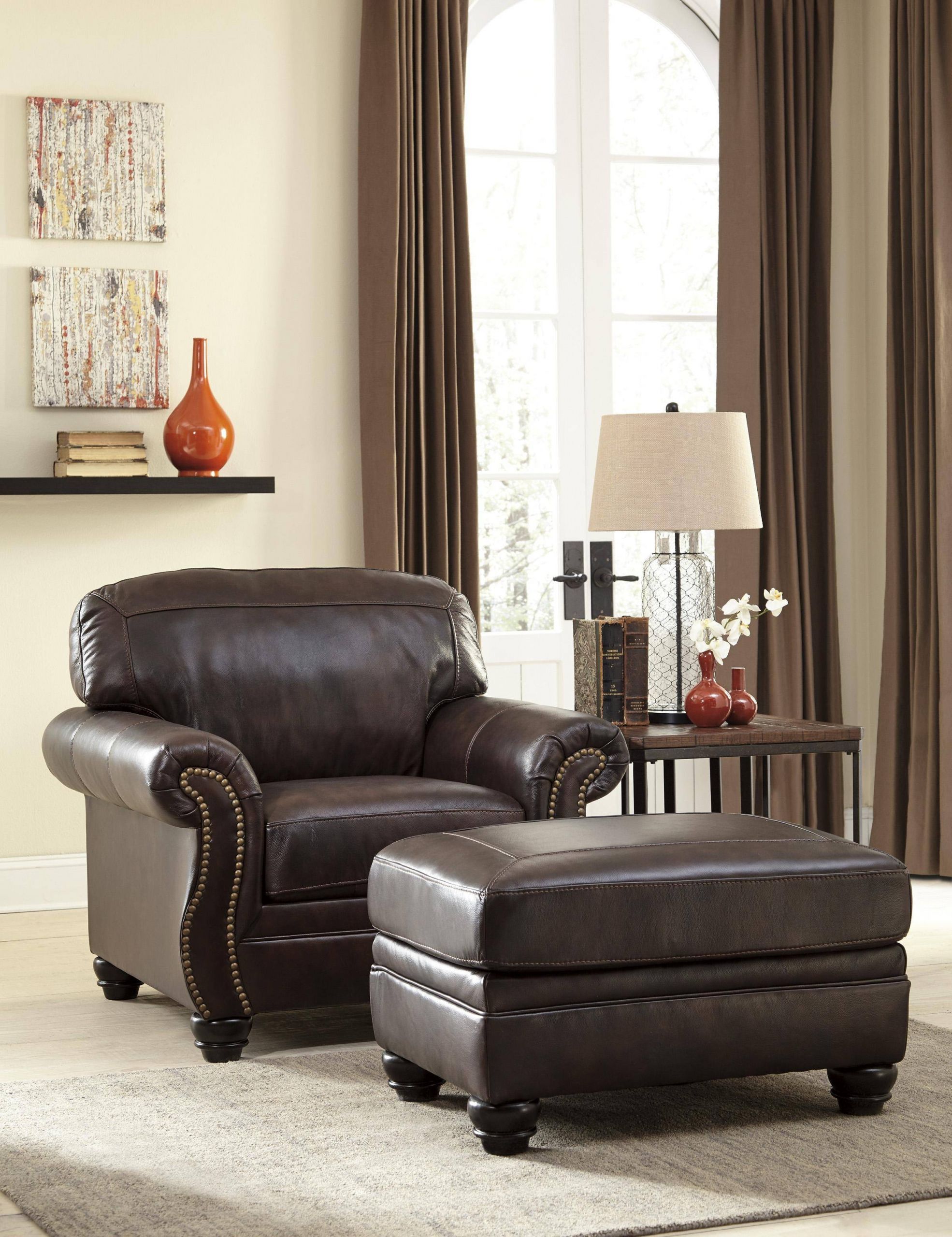 Ashley Living Room Chairs
 Ashley Bristan Living Room Chair with Ottoman in Walnut