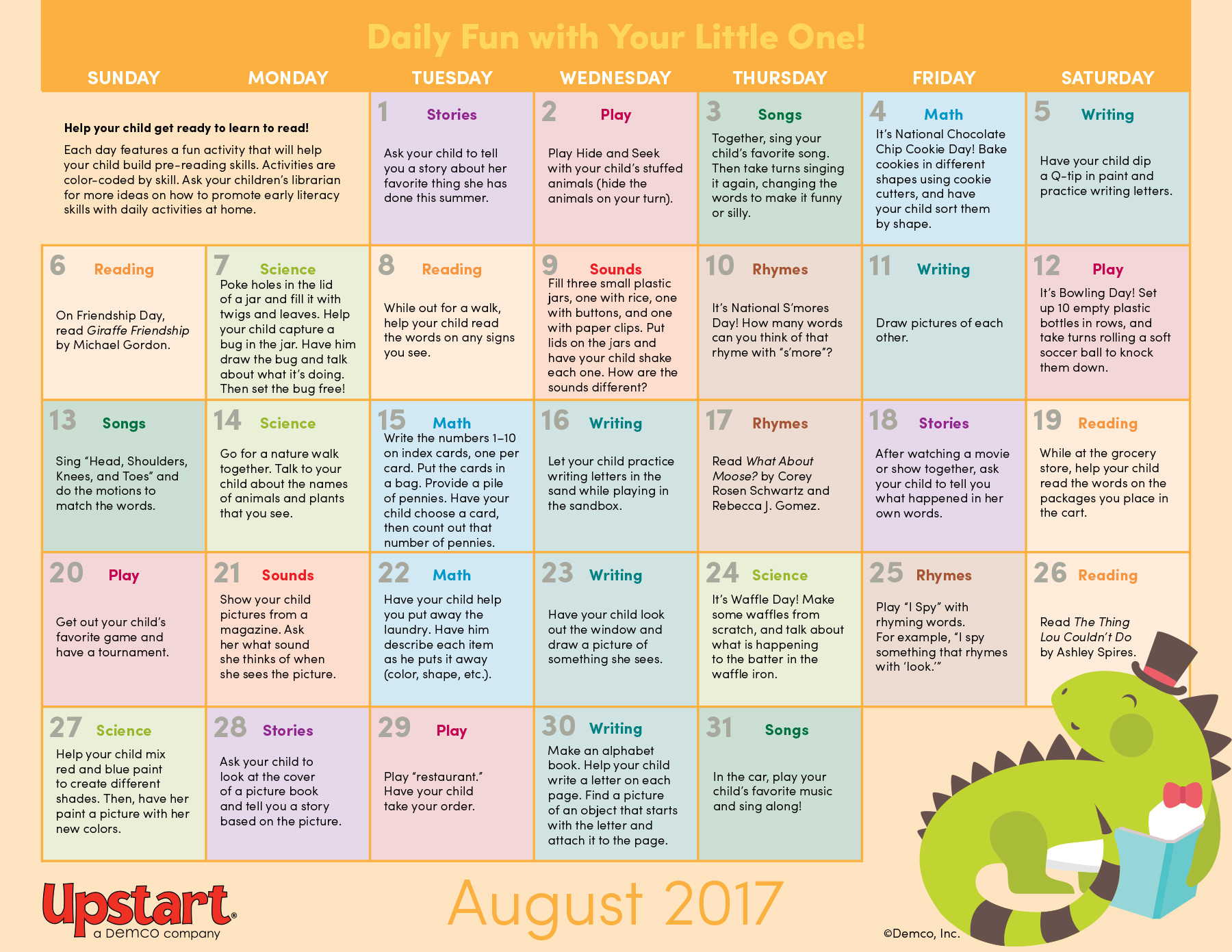 August Themes For Adults
 Early Literacy Activity Calendar August 2017