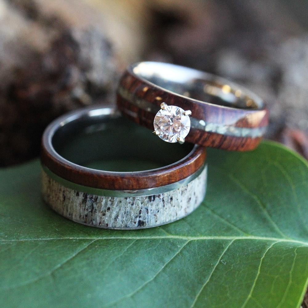 Awesome Wedding Rings
 Unique Wedding Ring Set Antler Wedding Band Wood