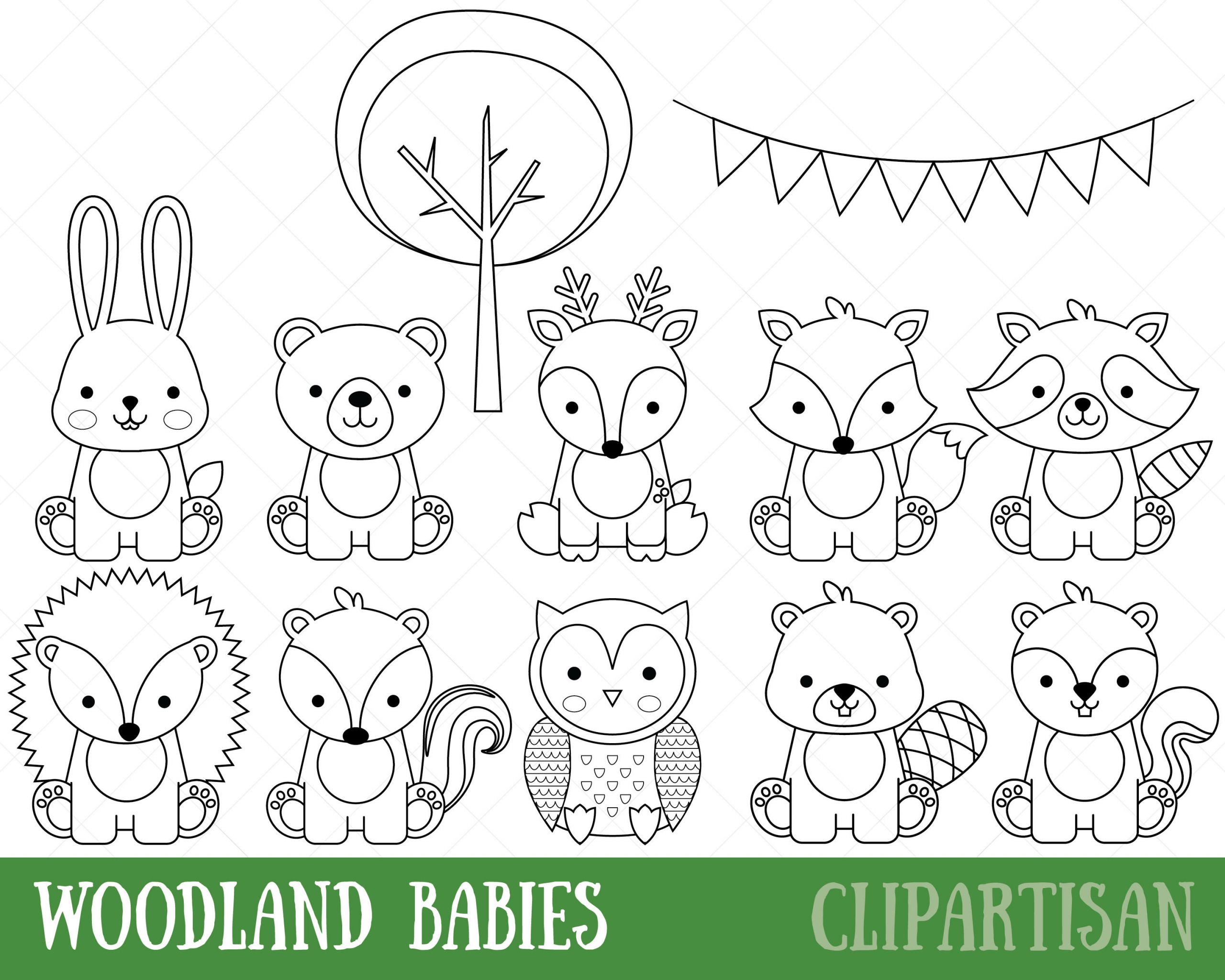 Baby Animal Coloring Page
 Woodland Animals Digital Stamps Baby Animal Digital Stamp
