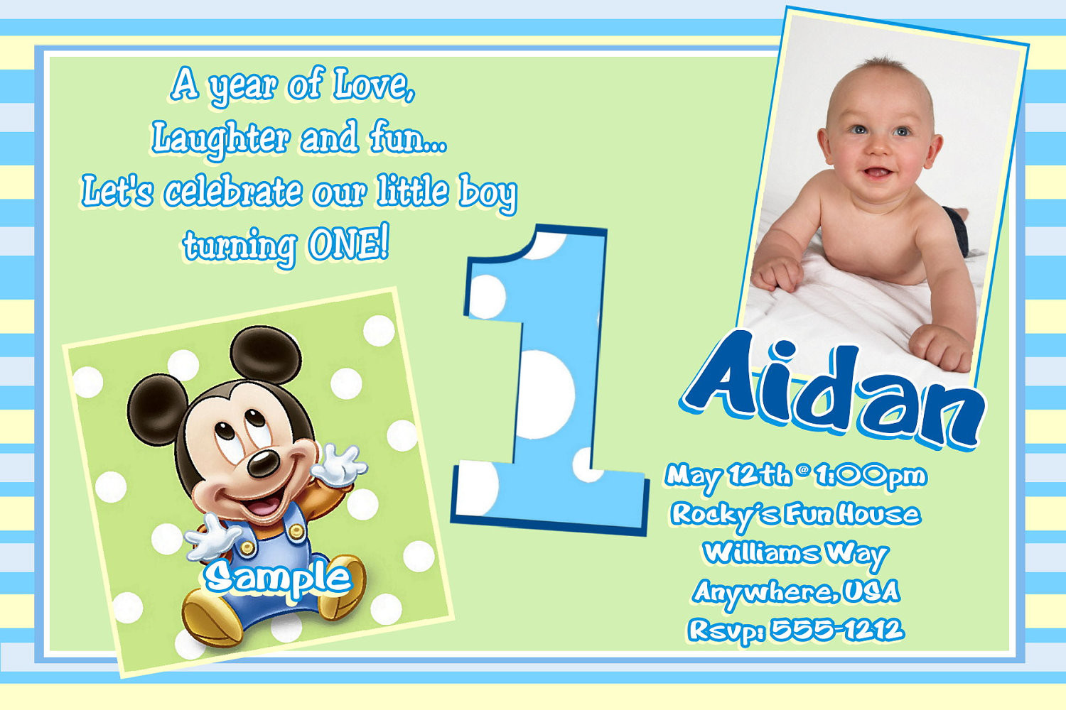 Baby Birthday Invitations
 Mickey Mouse 1st Birthday Invitations