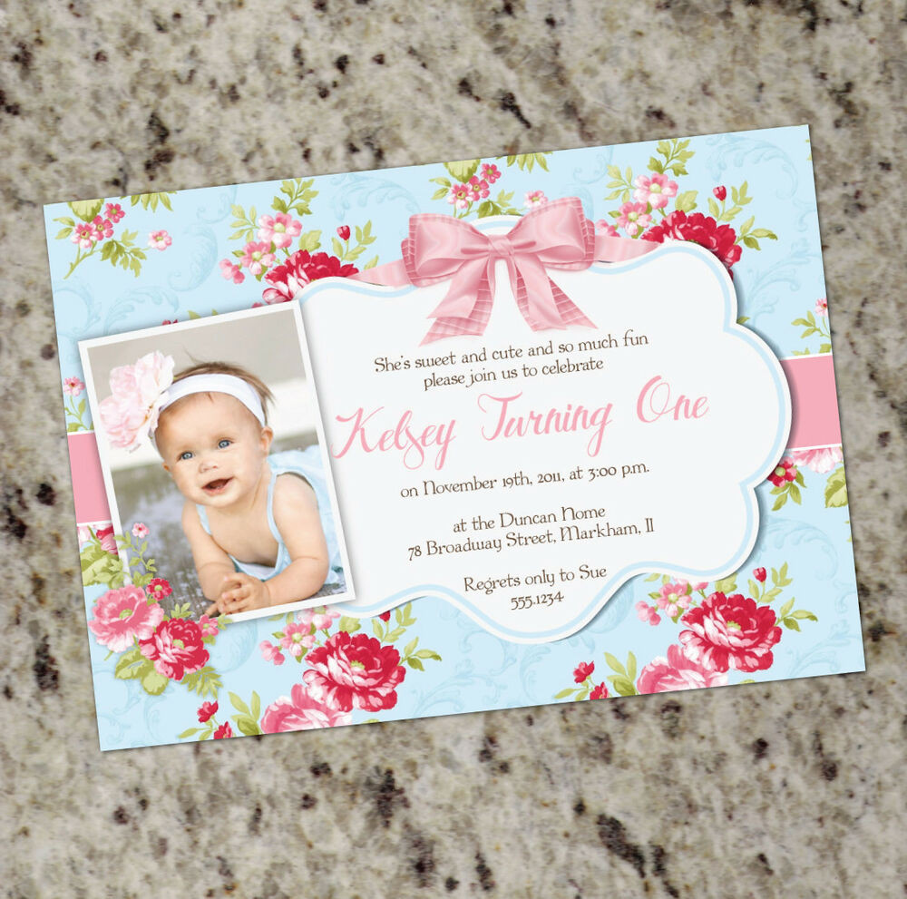 Baby Birthday Invitations
 Sweet Shabby Chic Party Invitation 1st Birthday or