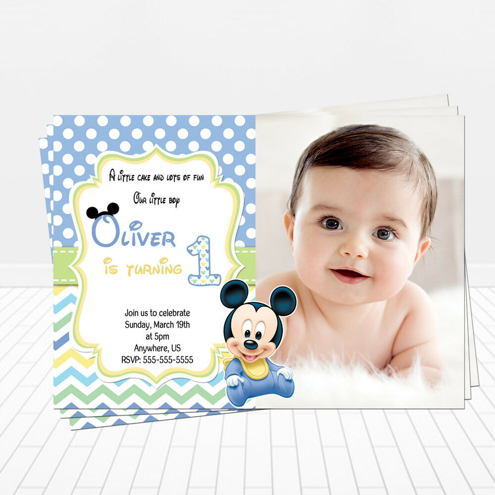 Baby Birthday Invitations
 PRINTED Baby Mickey Mouse 1st Birthday Invitations Mickey