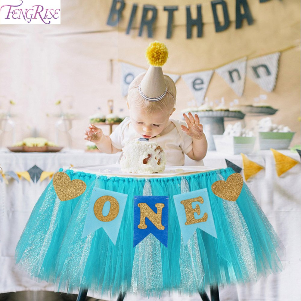 Baby Boy First Birthday Party Decorations
 FENGRISE Baby First Birthday Blue Pink Chair Banner ONE